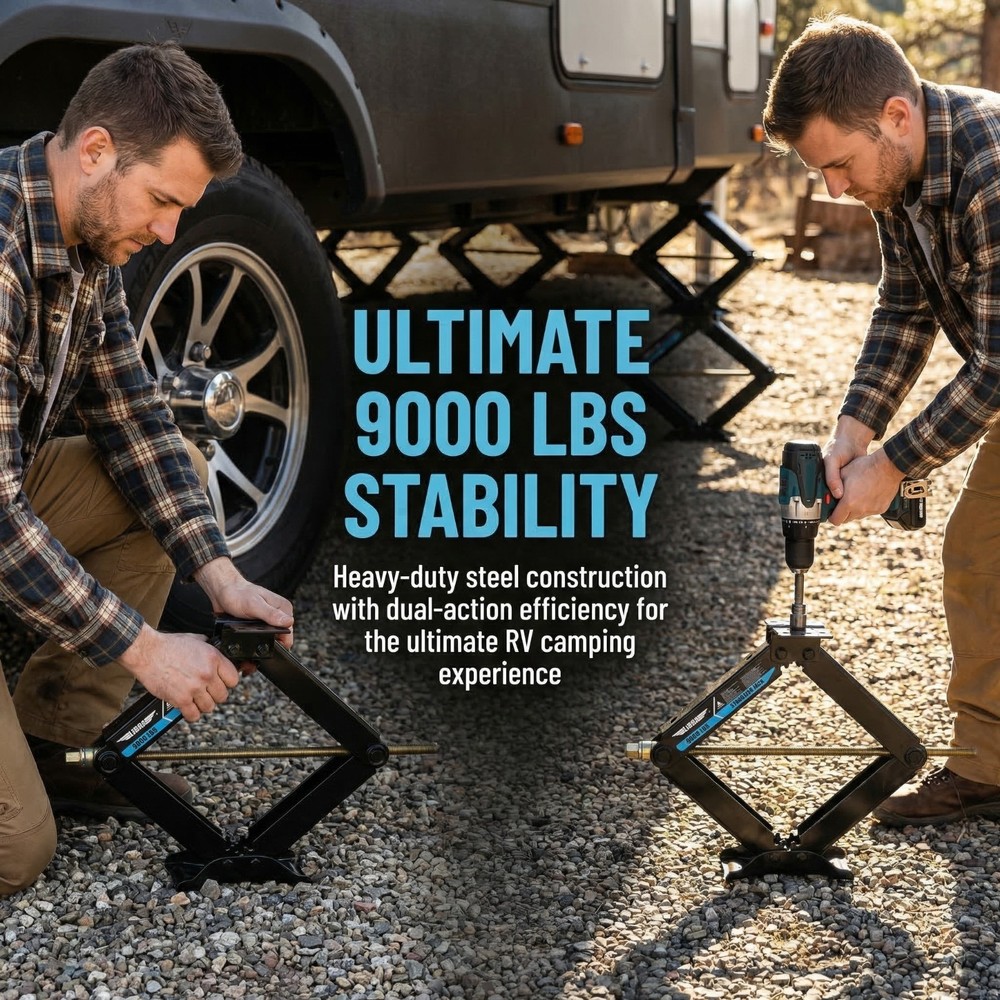 Set 4 HD 9000lb RV Stabilizer Leveling Scissor Jacks w/socket & install Kit 24"