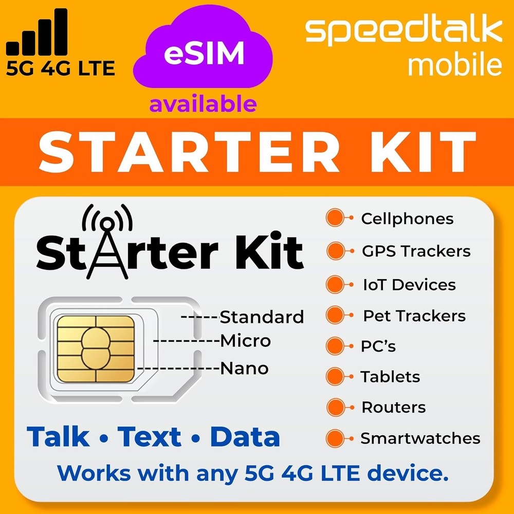 Multi-Size SIM Card Starter Kit for Smartphones and IoT Devices US Coverage