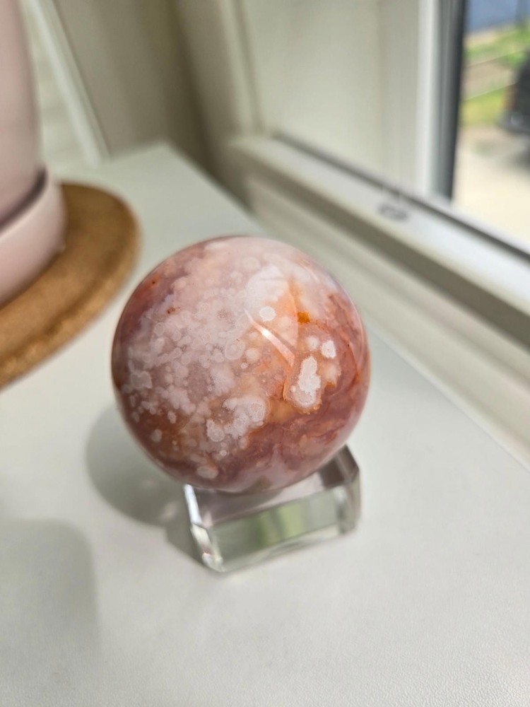 Large Carnelian Flower Agate Sphere