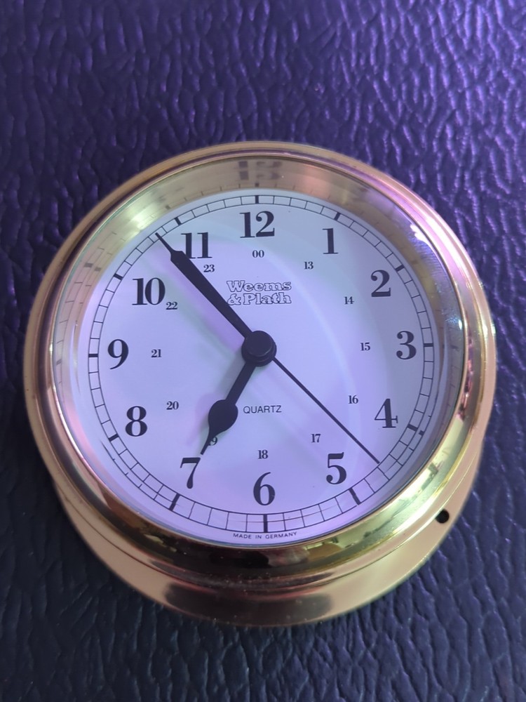 WEEMS & PLATH Trident Quartz Clock Brass & Glass German Movement