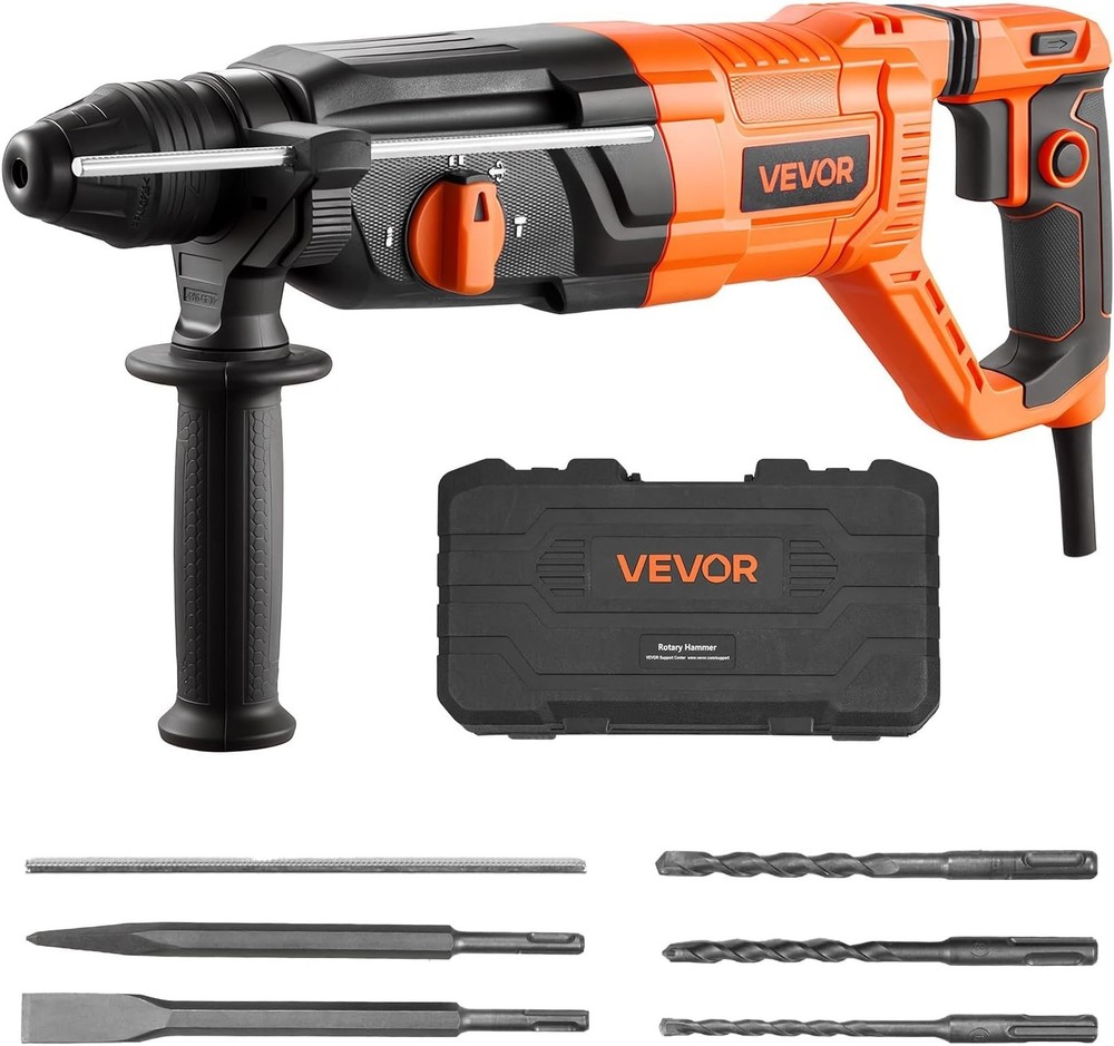 Versatile 1-1/8" Rotary Hammer Drill with Quick Change SDS-Plus & Carrying Case