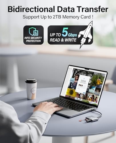 3-in-1 USB-C SD Card Reader, 2TB Support, USB 2.0, Compatible with Android/iPhon