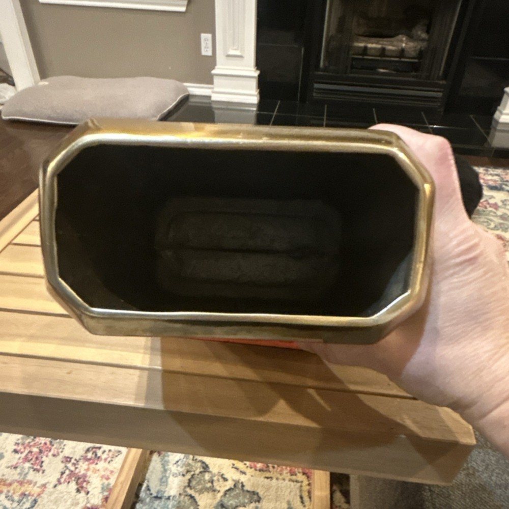 Nate Berkus Gold Metal Rectangular Planter Modern Decor Medium 8x7x4in