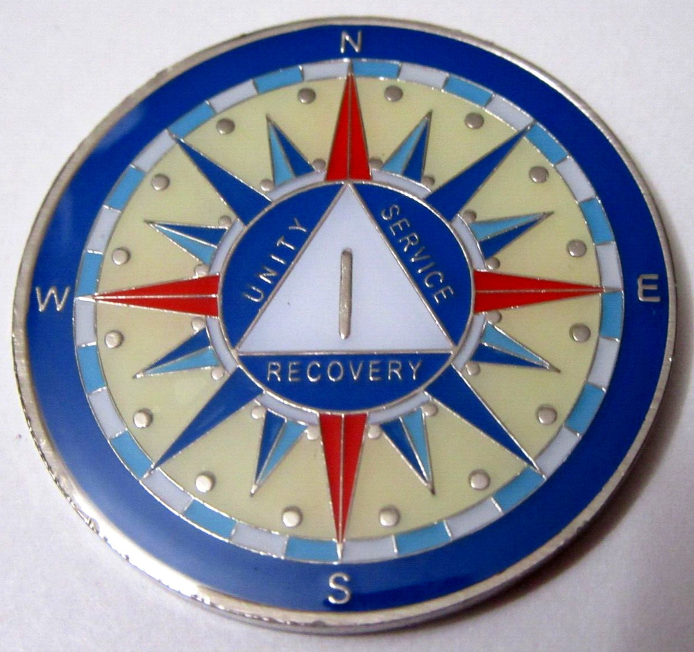 Alcoholics Anonymous medallion year 1 Compass AA Sober Chip token