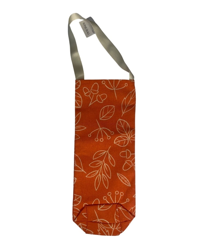 Wine Bag Orange Green Leaf Pattern Fall Strap