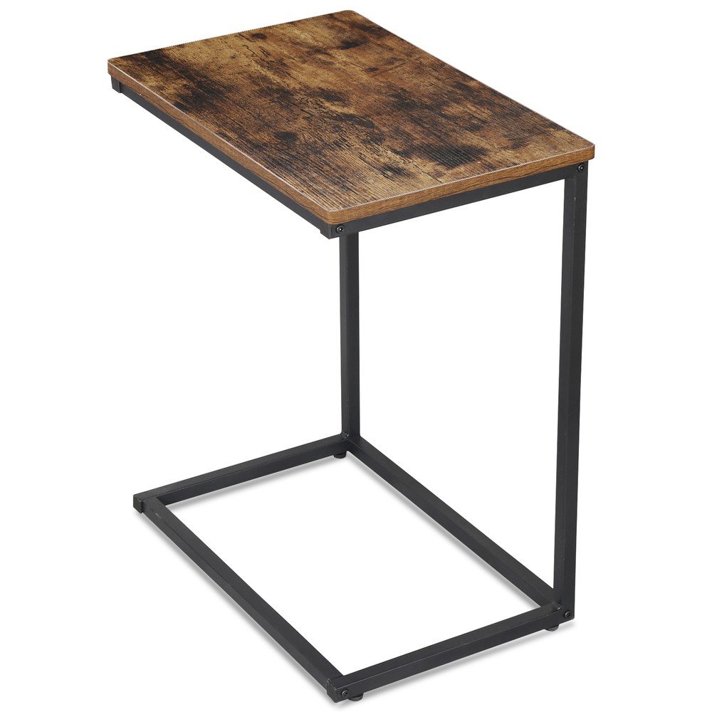 C Shaped Side Table End Table for Sofa Bed and Couch w/ Metal Frame Rectangular