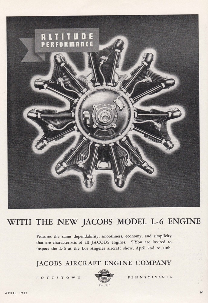 1938 Jacobs Aircraft Engine Ad 10/23/2024dd