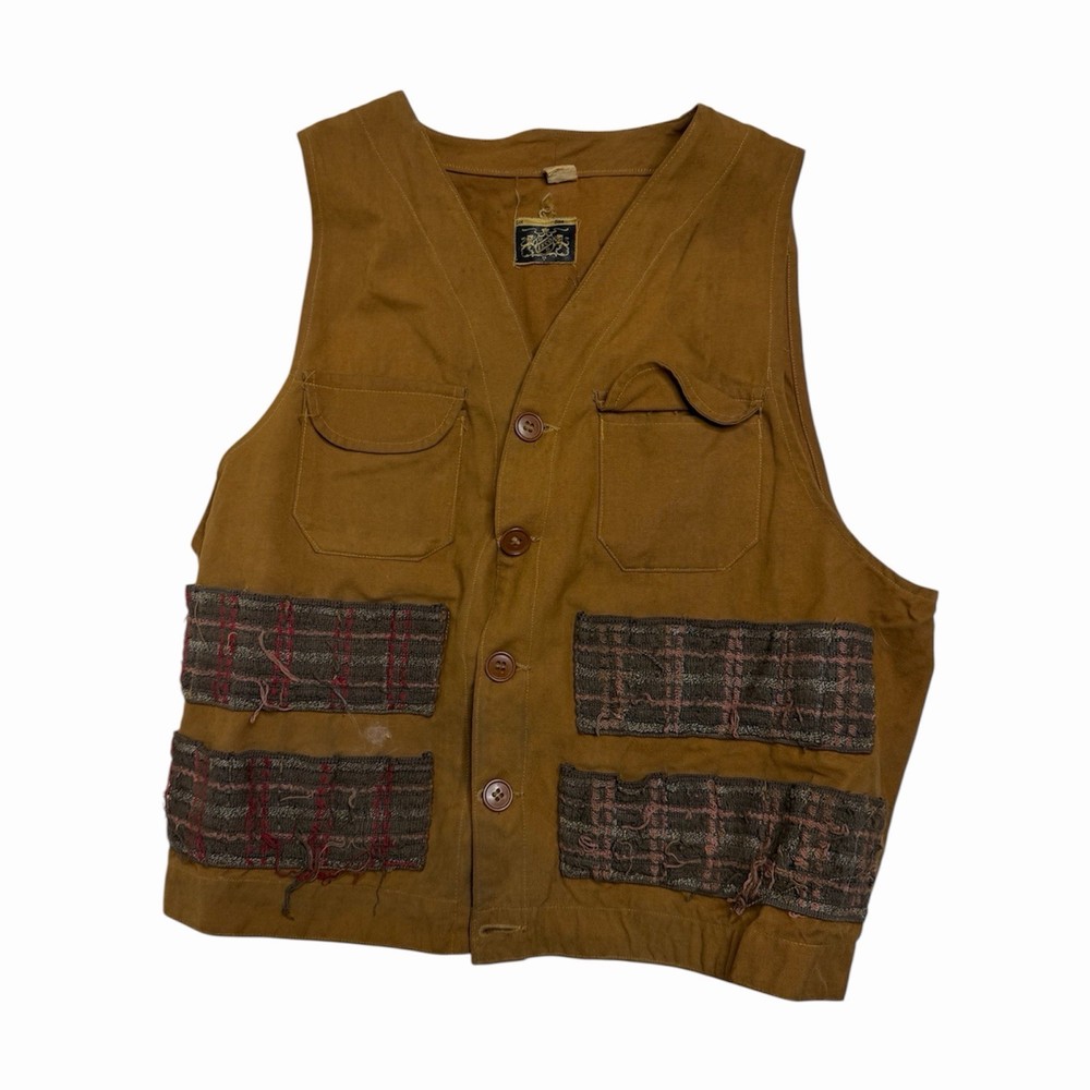 Vintage ISCO Brown Cloth Canvas Hunting Vest Button Closure / Medium