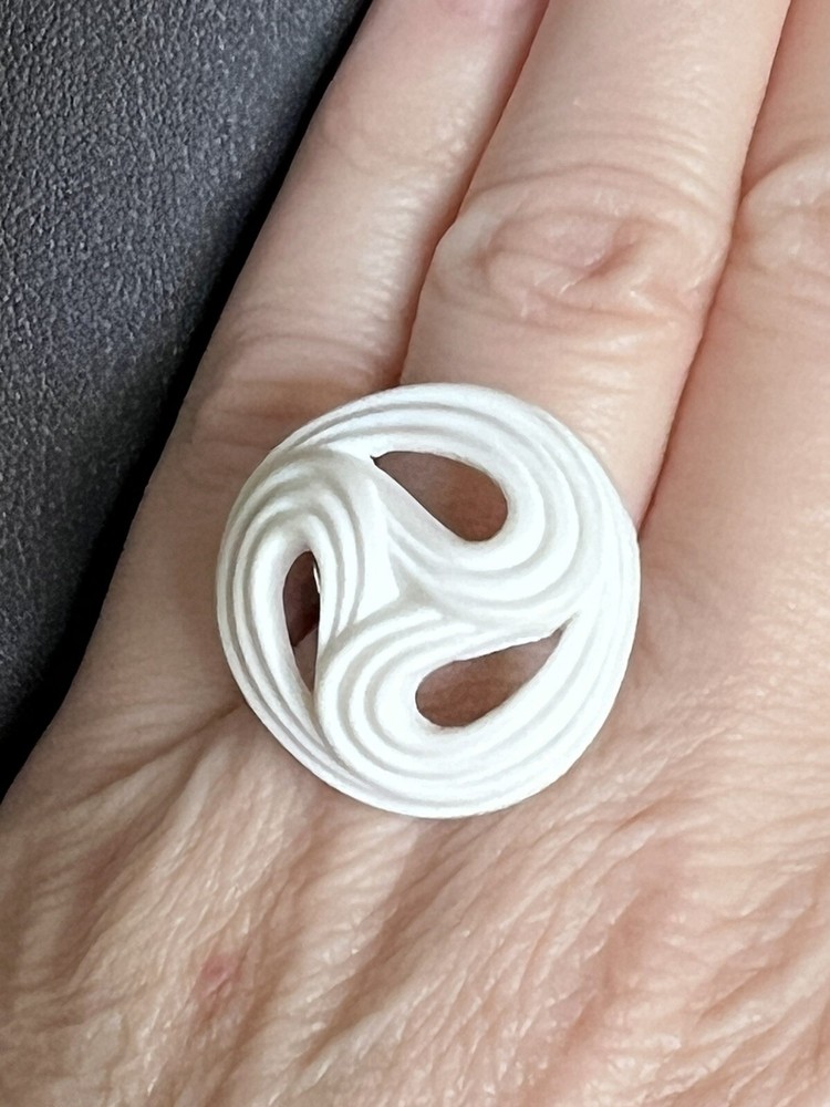 White Creamy Swirl Wire Wrapped Button Ring