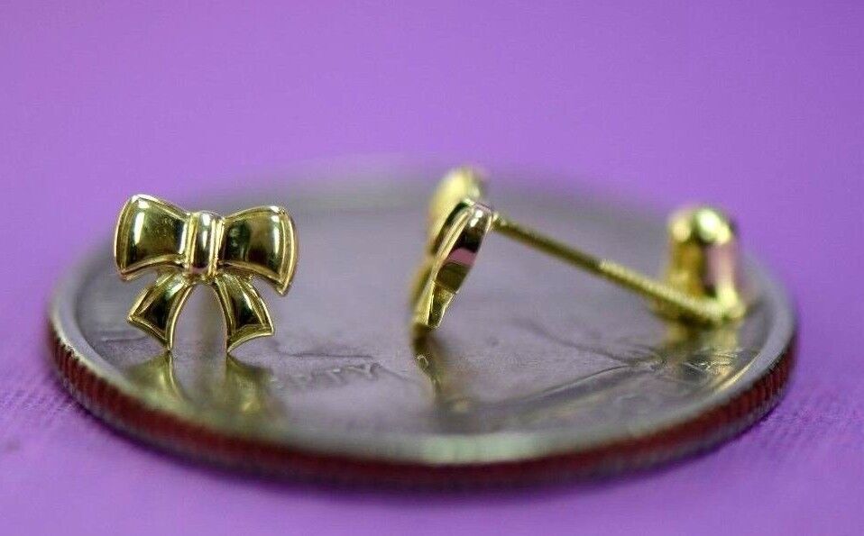 14k solid white yellow gold bow tie stud earrings cz