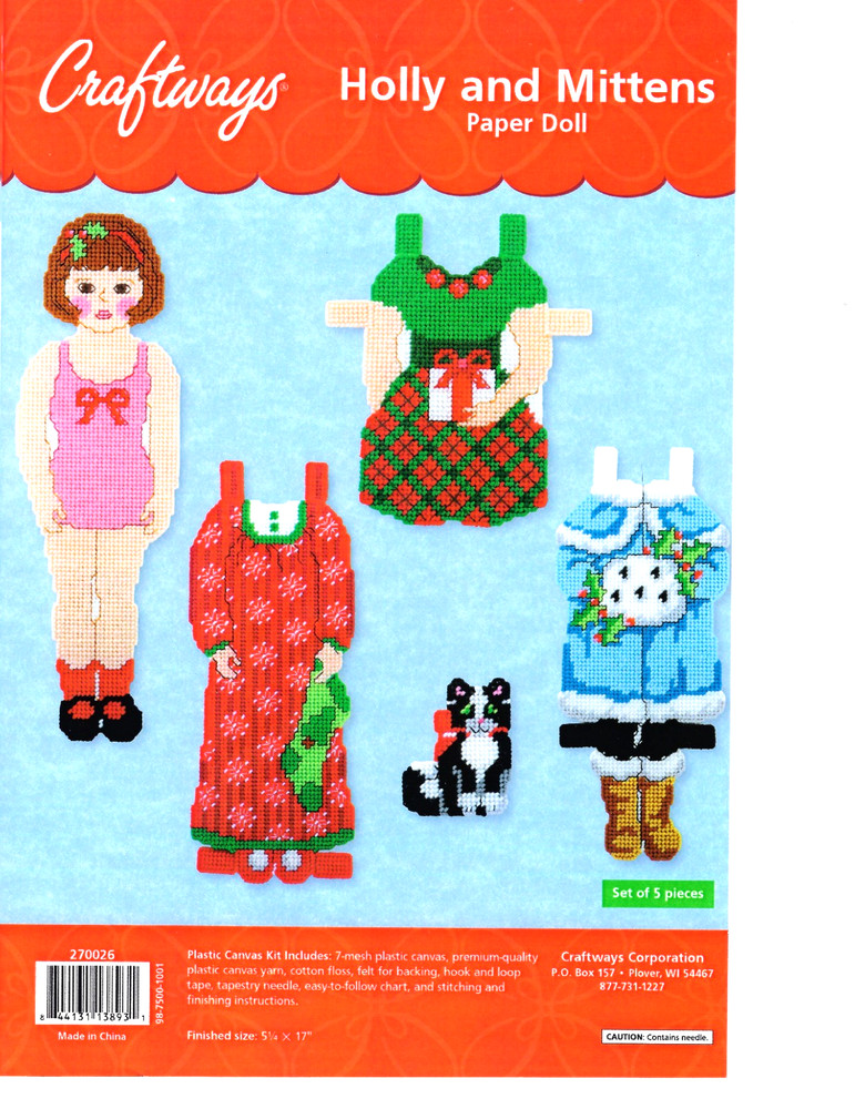 HOLLY & MITTENS PAPER DOLL  plastic canvas  PATTERN (#TF0137)