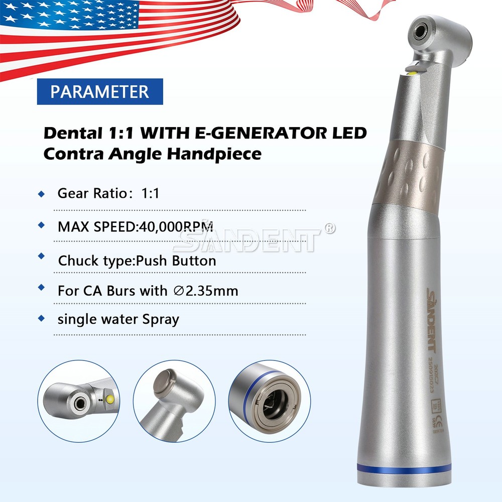 Dental 1:1 Contra Angle E-generator LED Internal Way Low Speed Handpiece E-type