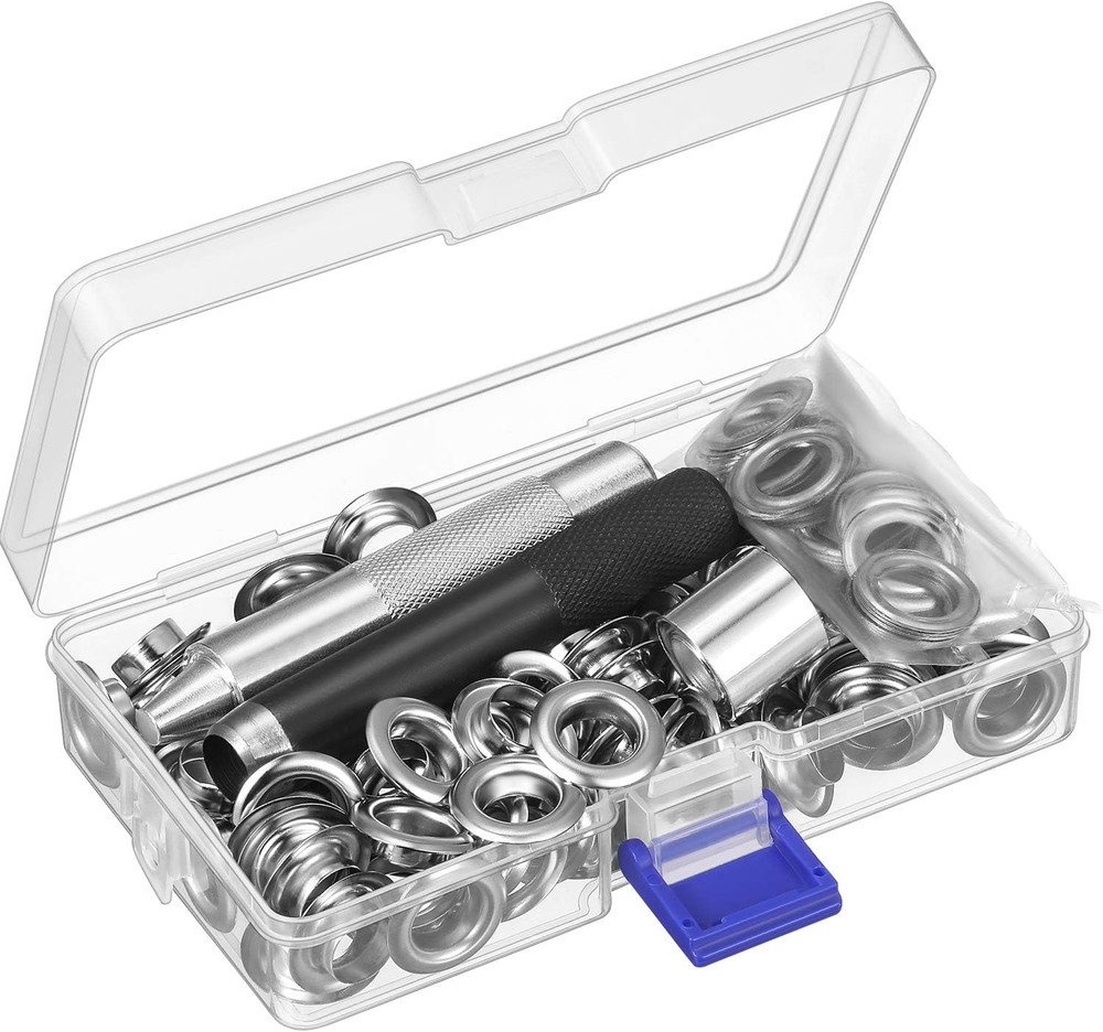 Grommet Tool Kit, Grommet Setting Tool and 100 Sets Eyelets with Storage Box, 1/