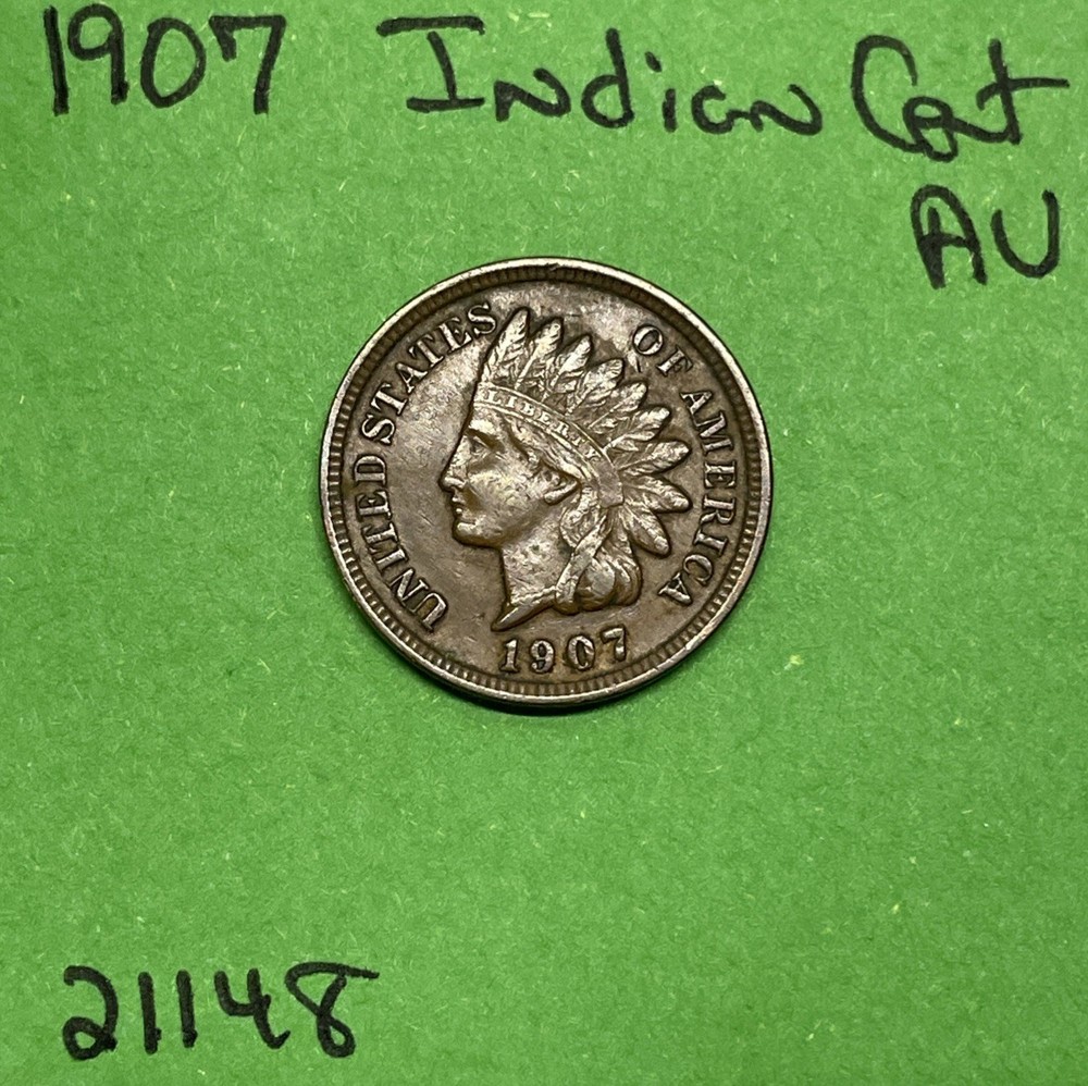 1907 Indian Head Cent / Penny 1c AU About Uncirculated