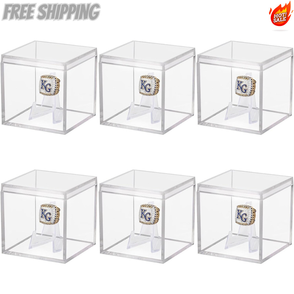 6 Pack Championship Ring Display Case Clear Acrylic Display Case Mini Basebal...