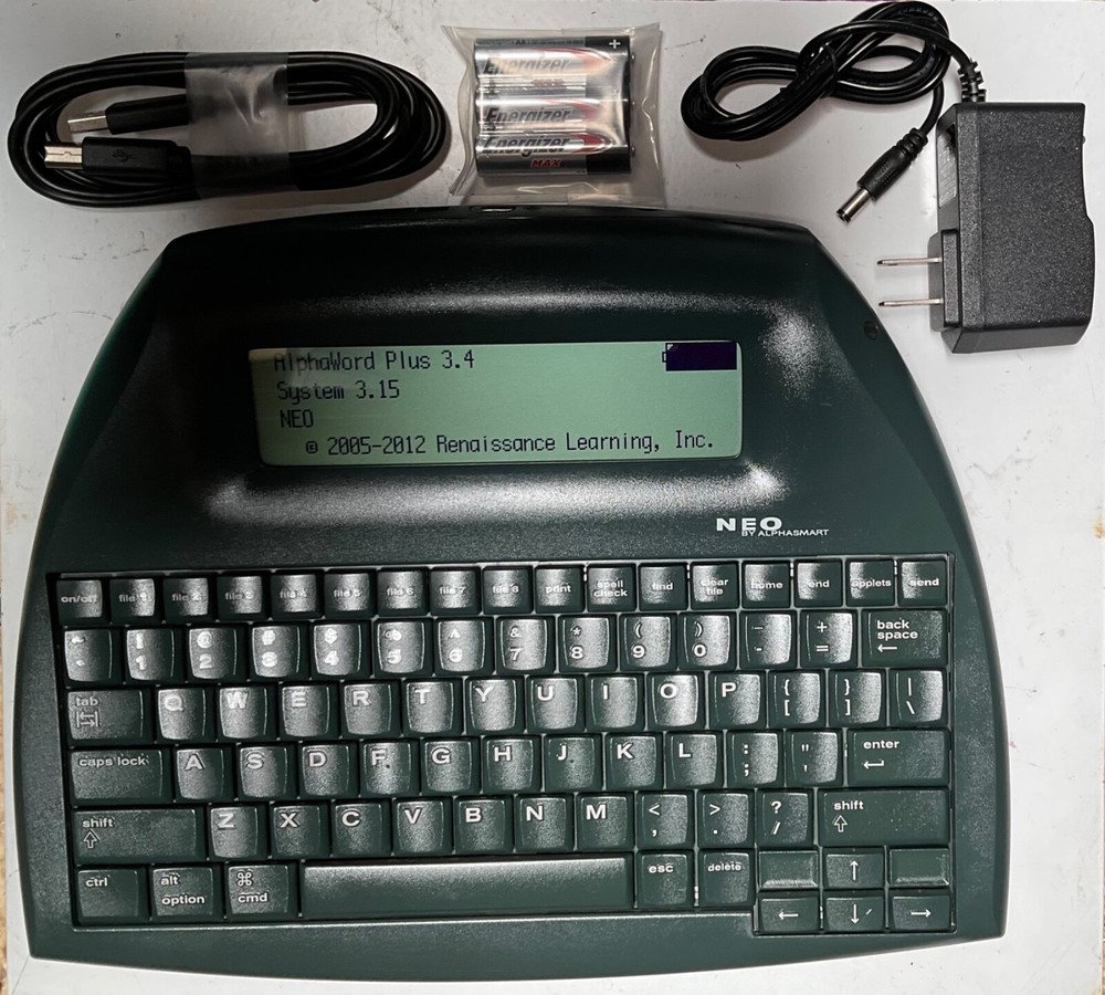 With AC Adapter AlphaSmart NEO TESTED Word Processor NEW BATTERIES USB CABLE
