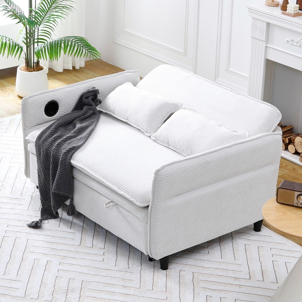 Convertible Sleeper Sofa Bed Loveseat Sofa w/ Pull-Out Bed & Adjustable Armrests