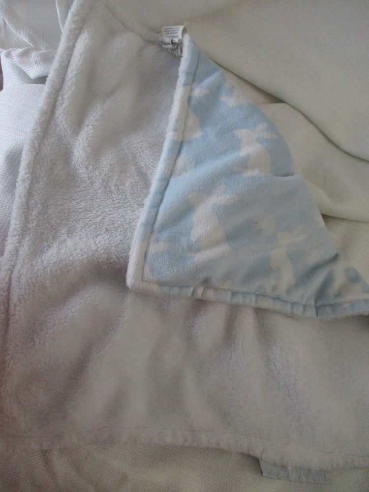 Blankets & Beyond Blue White Bunny Rabbit Print Security Blanket Pacifier Holder