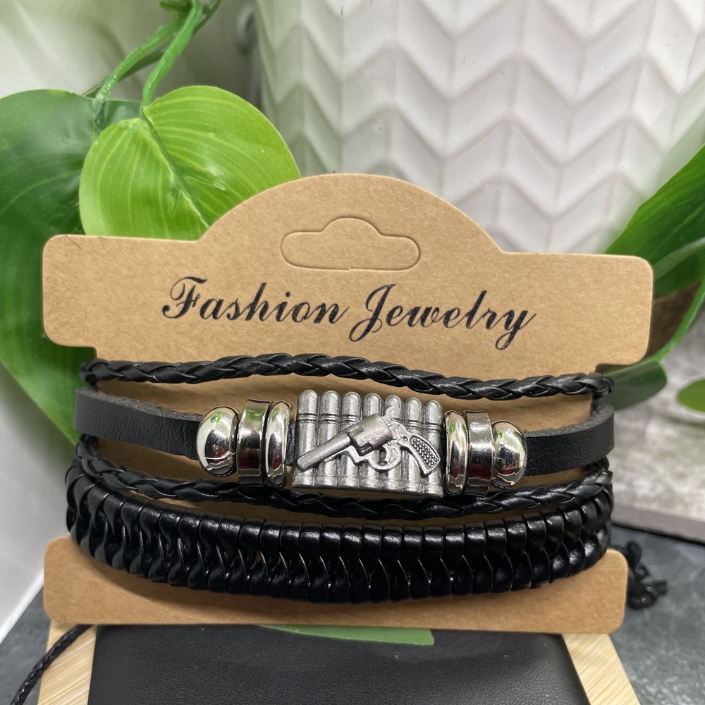2 PC Leather Bracelet Set Stackable Adjustable Tie New Free Ship B7513
