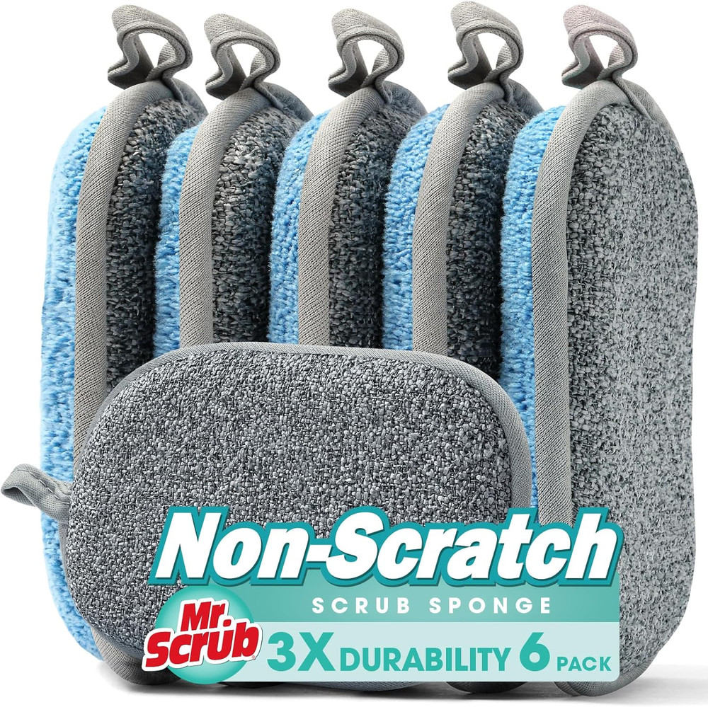 Non Scratch Kitchen Dish Sponges Microfiber Scrubbers 2 Sided 6 Pack