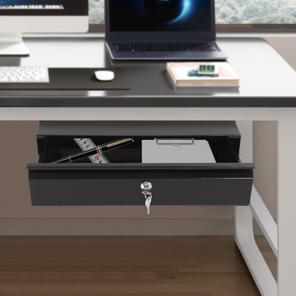 Slide Out Cabinet Drawer Pull Out Under Desk Drawer For Office With Lock Black