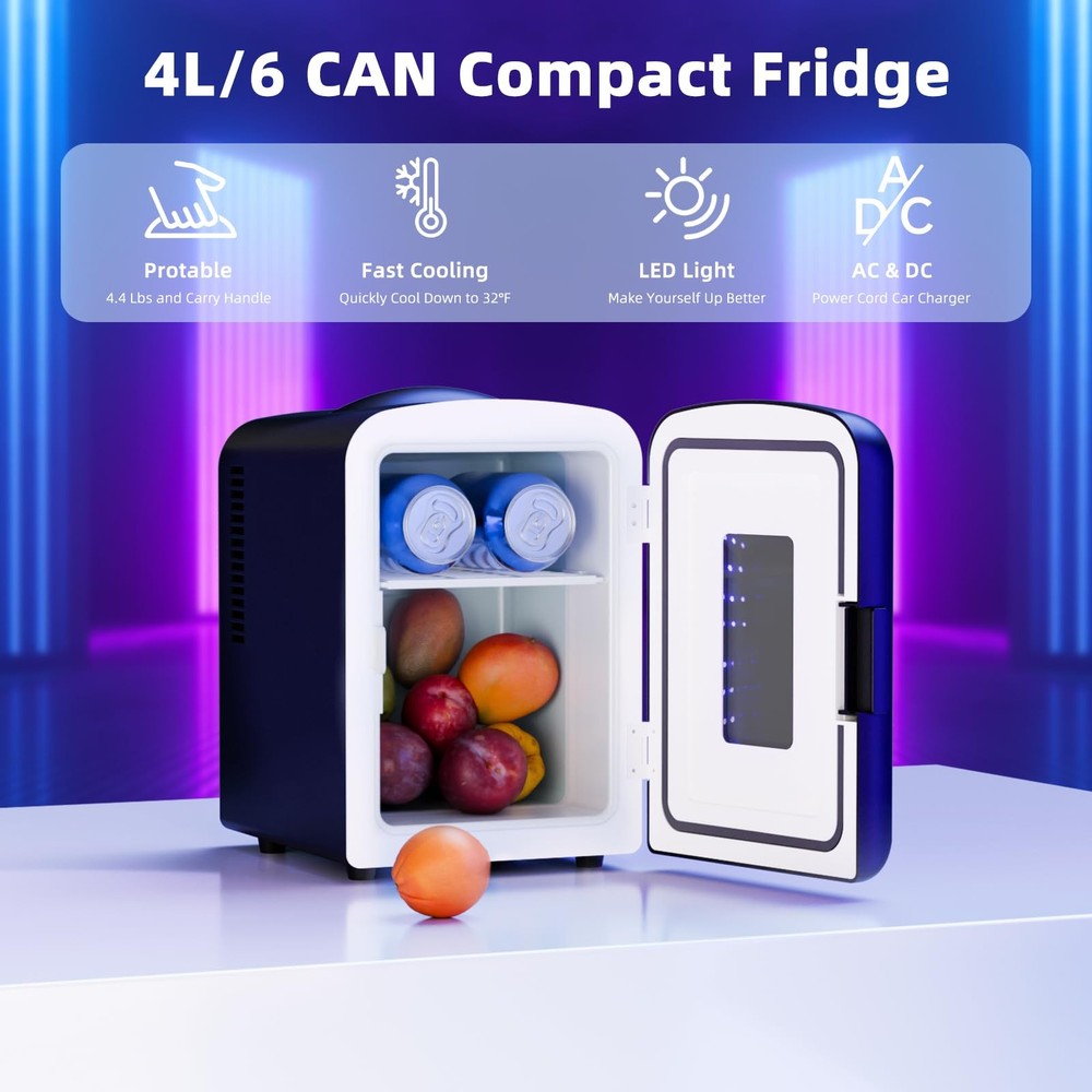 Mini Compact Refrigerator with Gaming Light, 4L Capacity/6 Cans