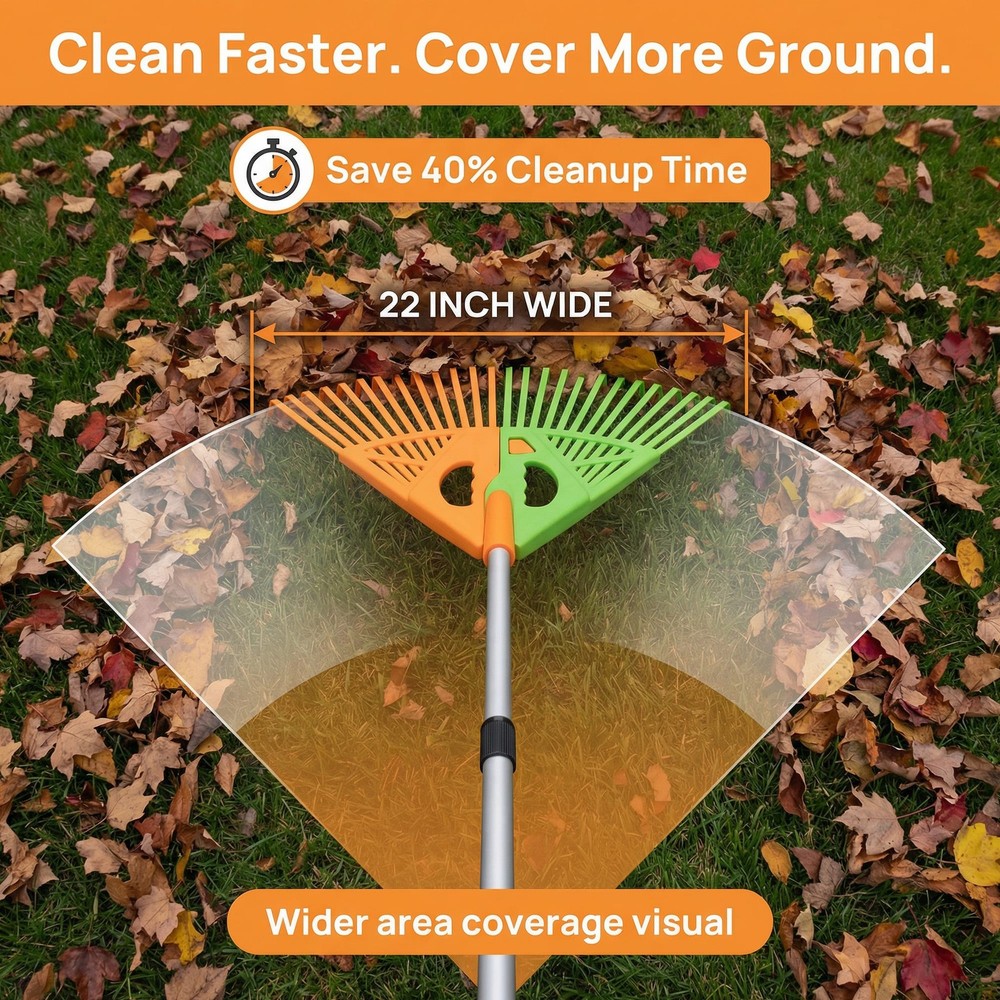 Extendable Long-Handle Leaf Grabber Rake for Leaves Grass & Debris