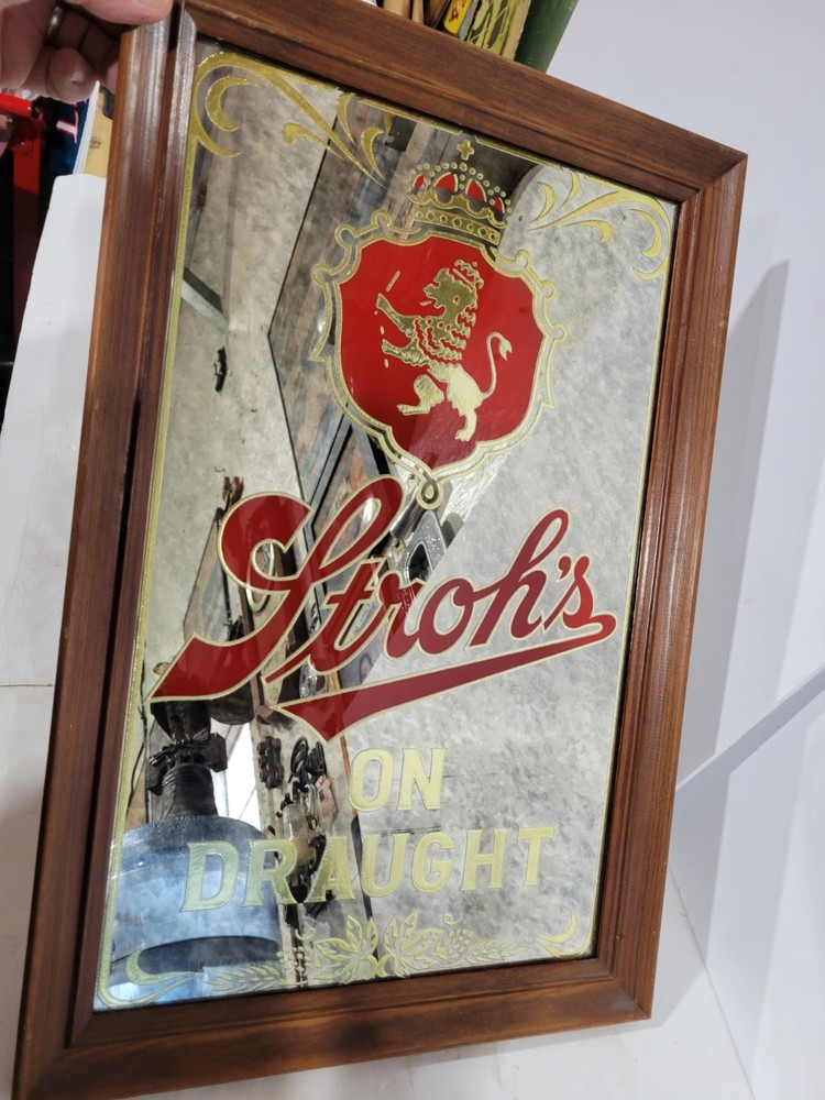 Stroh's Beer Mirror Sign - STROH'S ON DRAUGHT