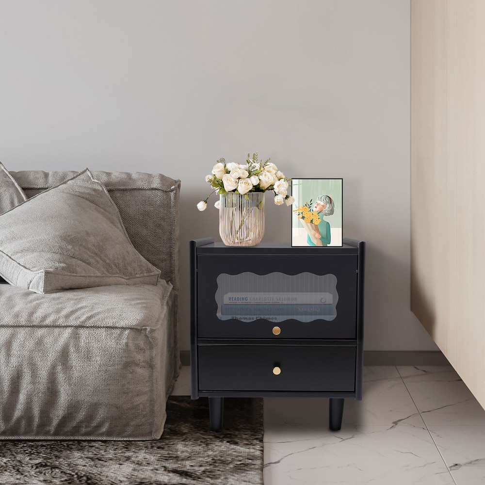 Modern Minimalist Rechargeable Multi-Functional Solid Wood Bedside Nightstands