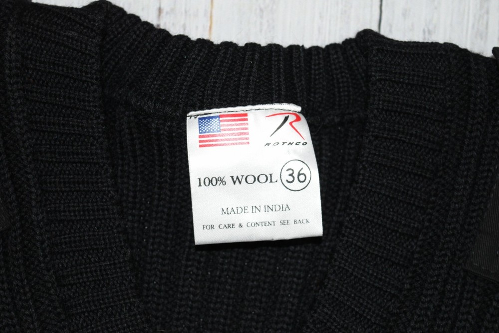 ROTHCO GI COMMANDO STYLE BLACK SWEATER PATCHED 100% WOOL PULLOVER OD SIZE 36 MEN