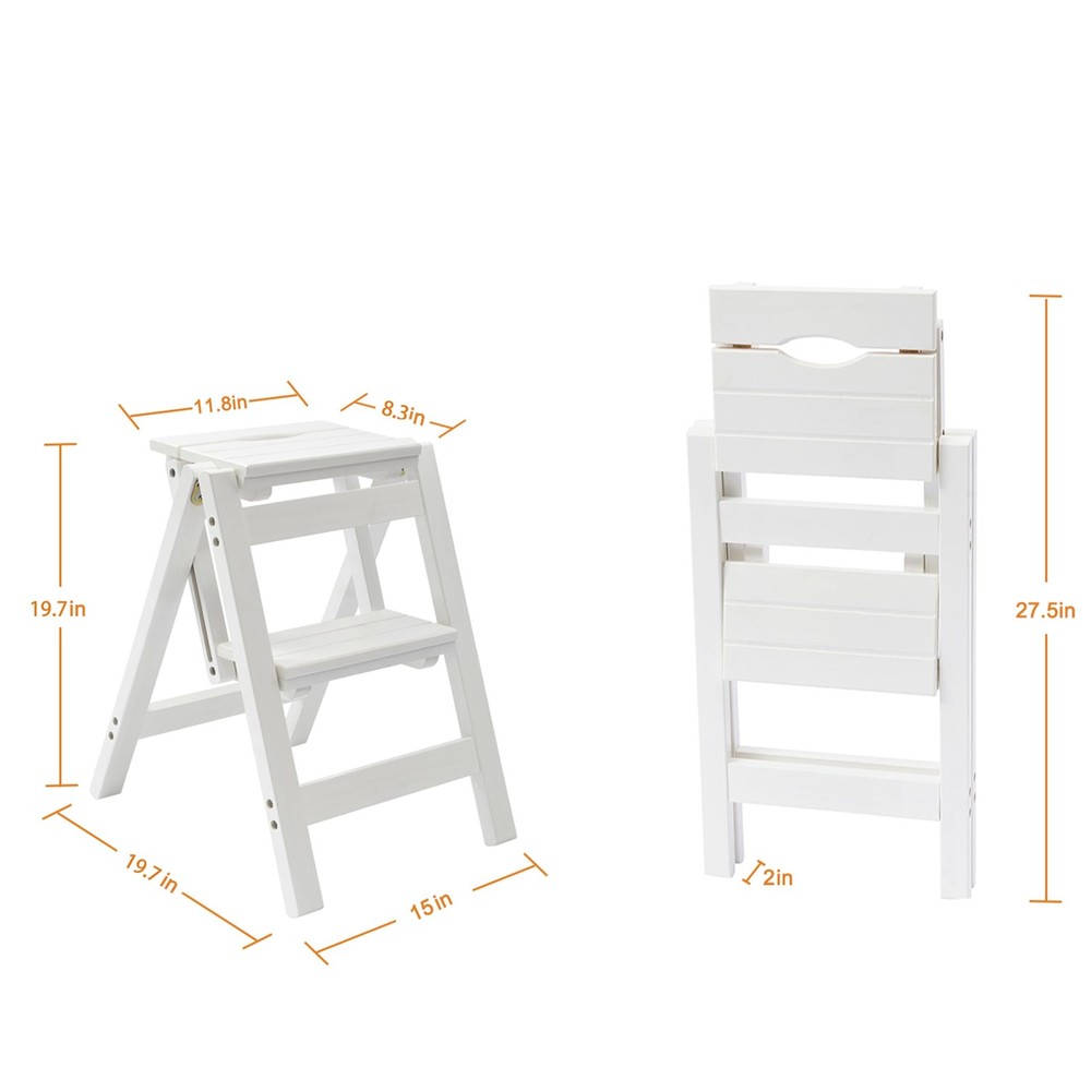 Folding Step Stool Ladder 3 Tier, Multi-Functional 2 Tier-honey