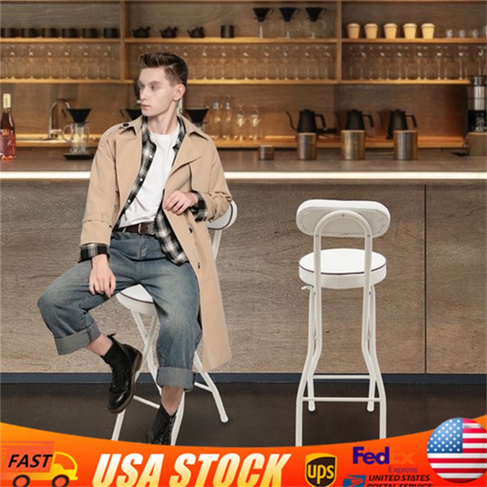2 Pcs Folding Bar Stool with Backrest Tall Foldable Stool Chair Portable High...