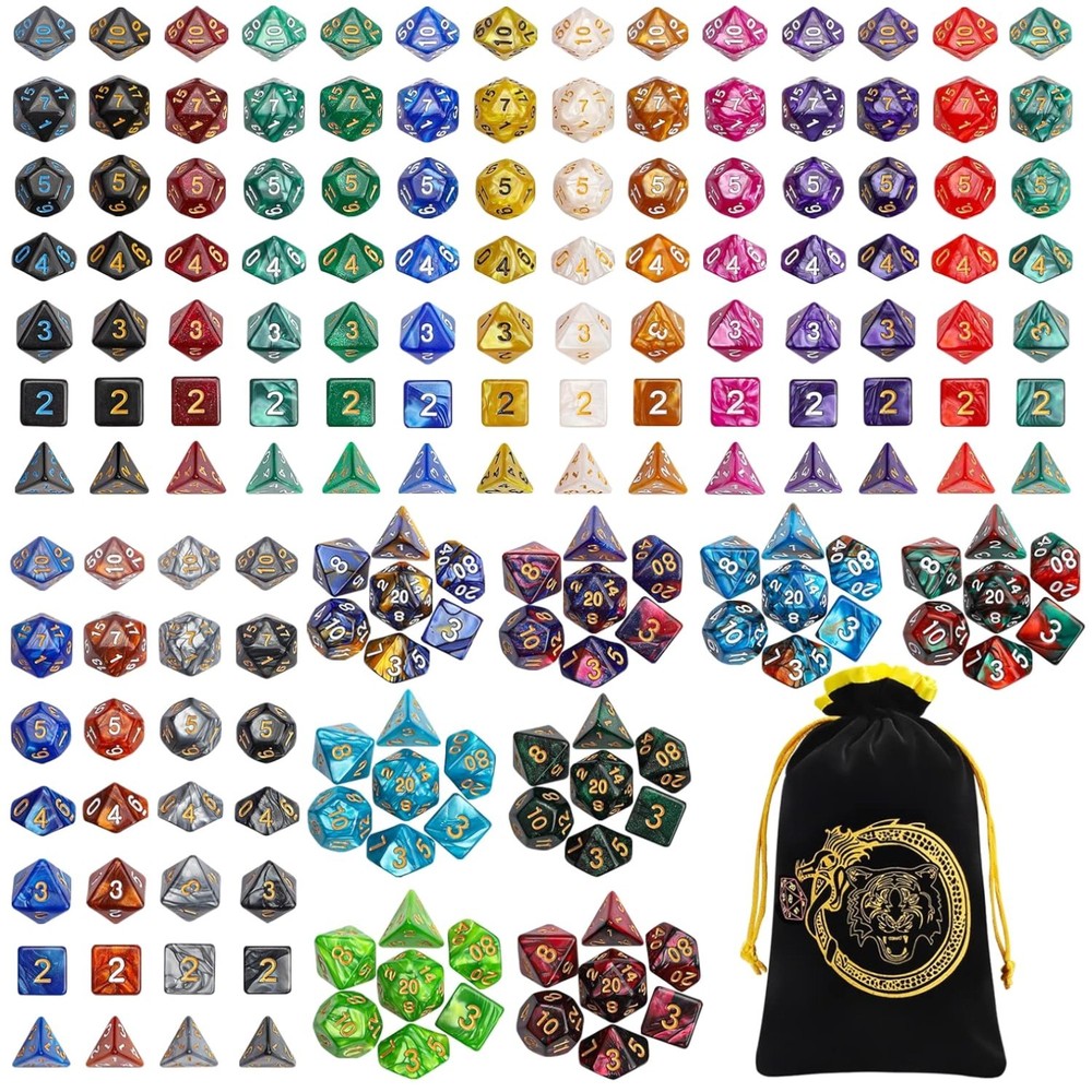 182pcs DND Dice Sets - 26 Colors with Large Drawstring Bag