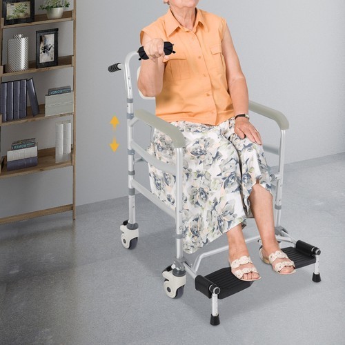 Bedside Commode Chair, Rolling Shower Wheelchair, Foldable Height Adjustable Toi