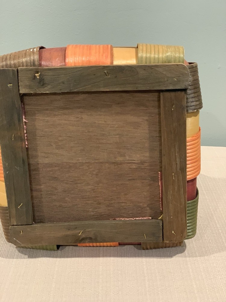 Multicolor Split wood Basket With Handle