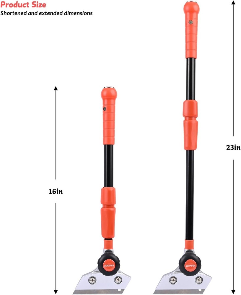 Retractable Razor Blade Scraper Long Handle Heavy Floor Scraper with Rotatable