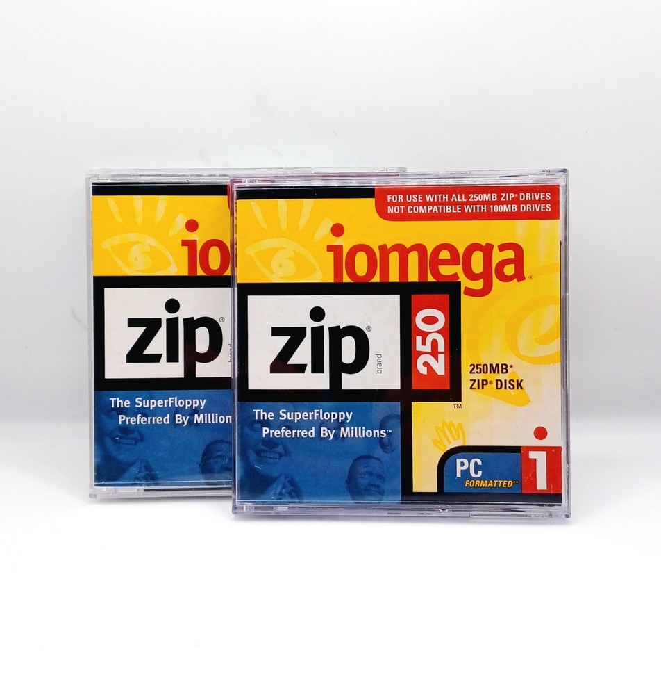 Iomega Zip 250 Disk The Super Floppy PC Formatted Computer Storage Share 2 Pack