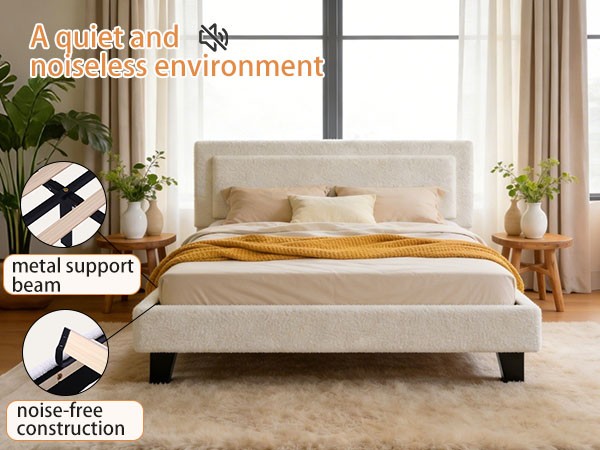 Upholstered Platform Bed Frame with Adjustable Headboard Solid Wood Full Size