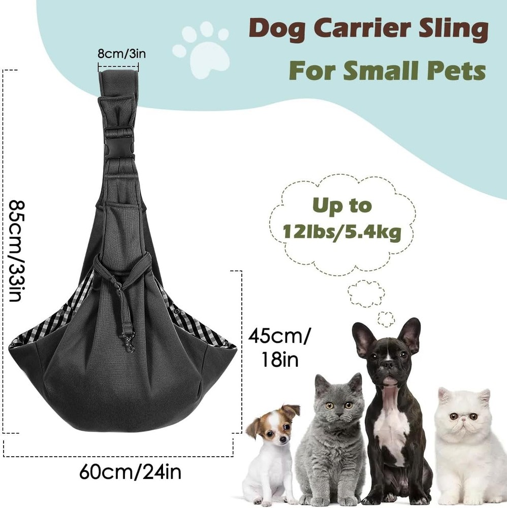 Reversible Small Dog Sling Carrier with Adjustable Strap, Black