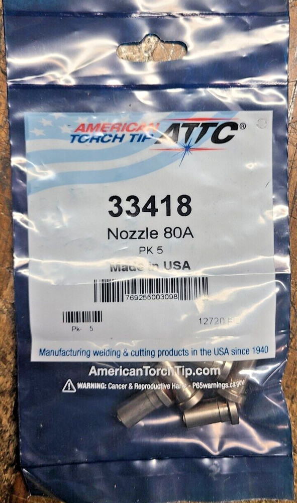 AMERICAN TORCH TIP 33418 NOZZLE 80 AMP (5 PKG)