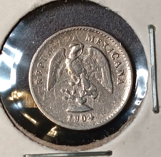 Mexico 1904 Mo M Silver 5 Centavos, 0 over 9