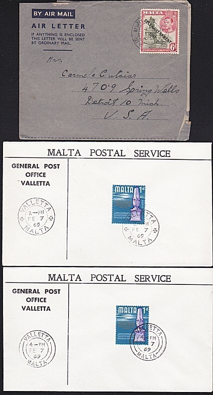 MALTA 2 cover with different Valetta pmks + airletter......................C1769