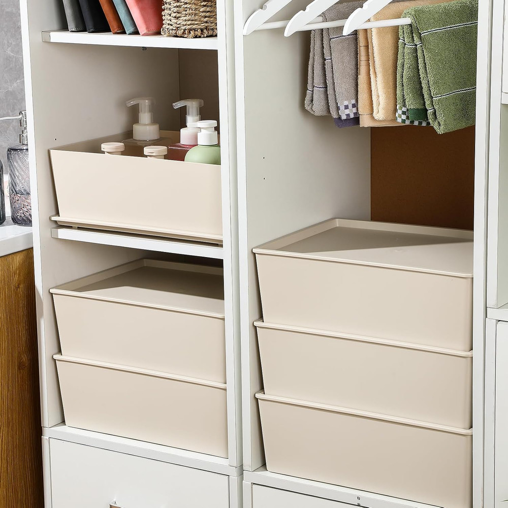 6 Pcs Plastic Storage Bins with Lids Stackable Storage Containers Durable Box Ba