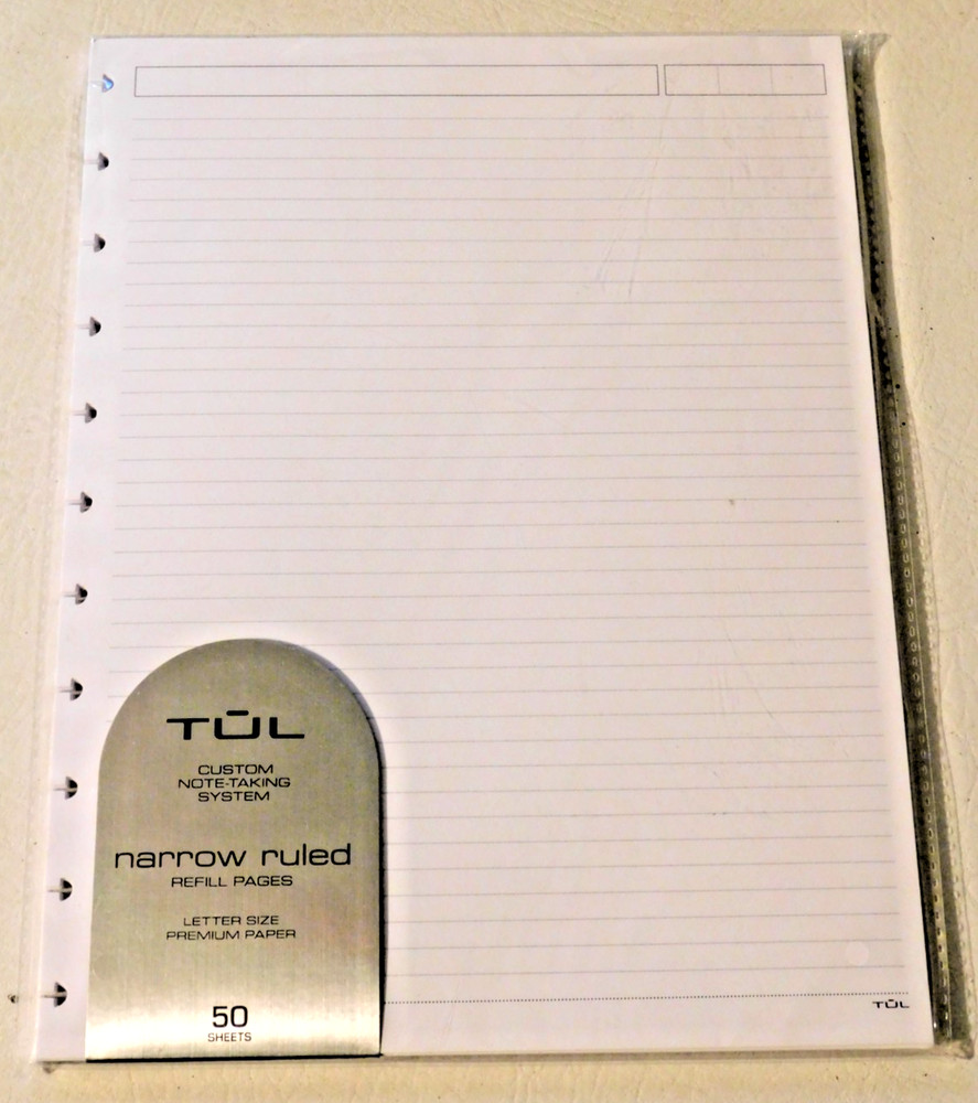 TUL Custom Note-Taking System Narrow Ruled Letter Sized Refill 50 Pages, White