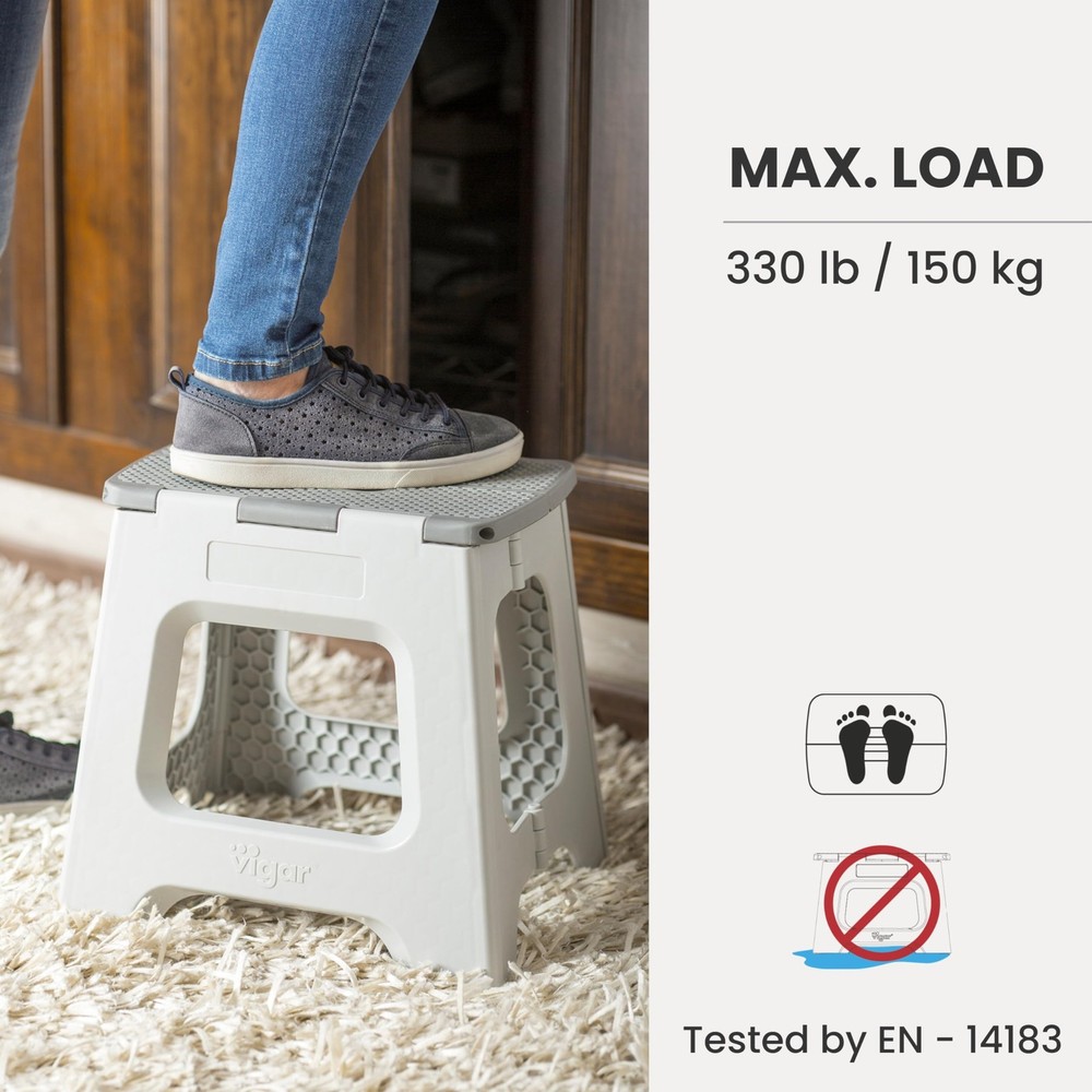 Vigar Compact Foldable Stool, 9 inches, Lightweight, 330-pound Capacity Non-Slip