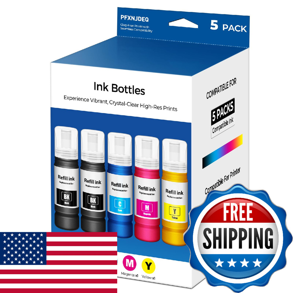 PFXNJDEQ Compatible for E-pson EPT522 Ink Refill Bottle 5-Pack ET-2800 ET-4800 E