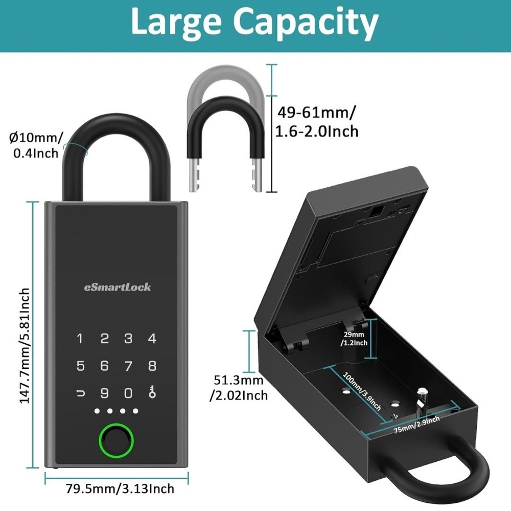 Fingerprint Key Lock Box with Code, Wireless Digital Lock Box with Bluetooth APP