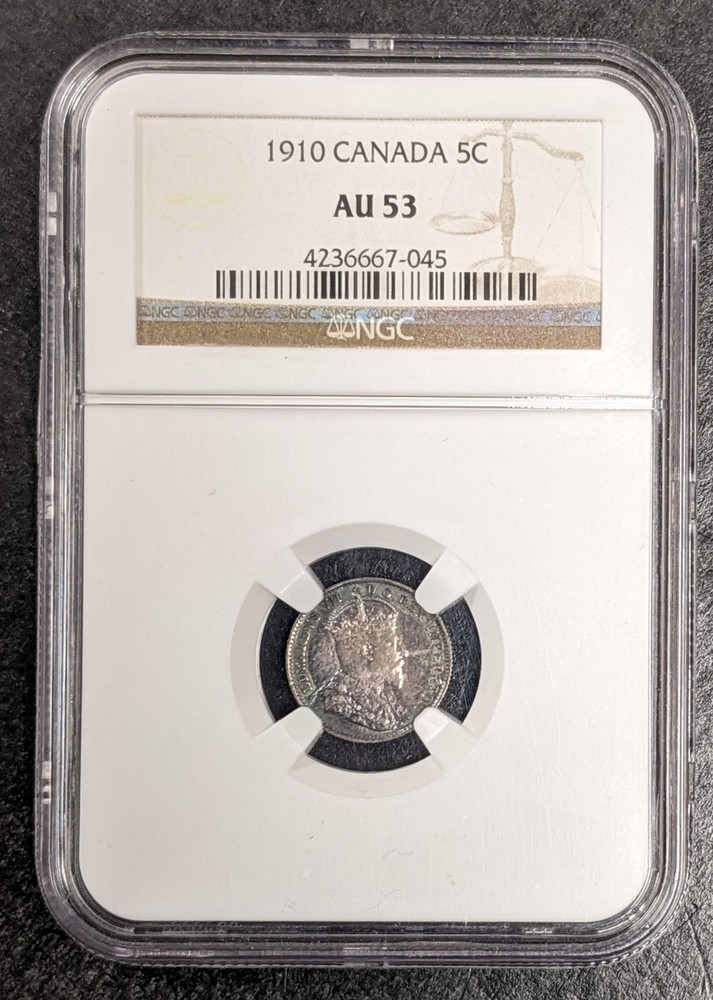 1910 Canada Silver Edward VII 5 Cent NGC AU 53