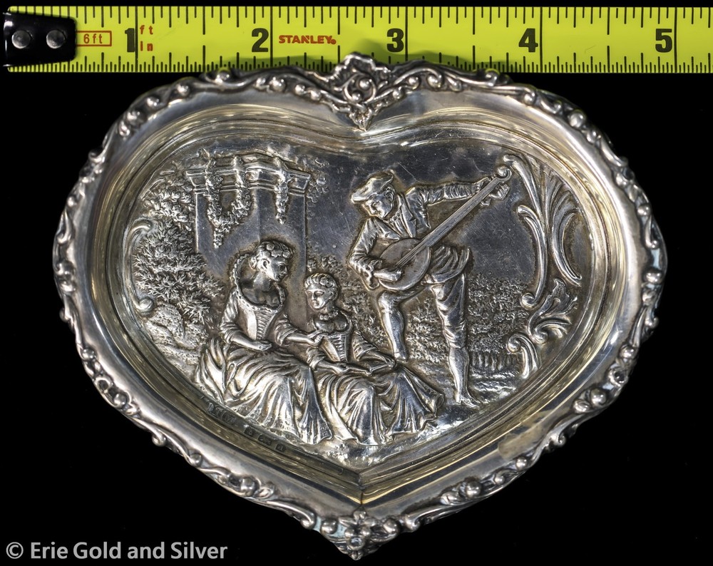 HM Hallmarked 4.5" Sterling Silver Heart Embossed Dish