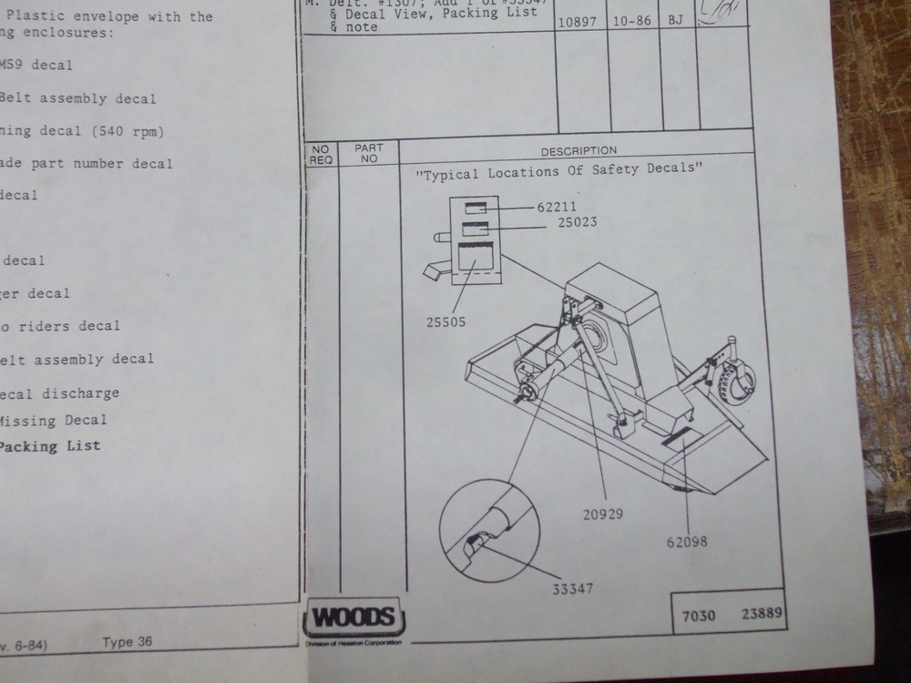 Woods RM59 Mower decal package kit.